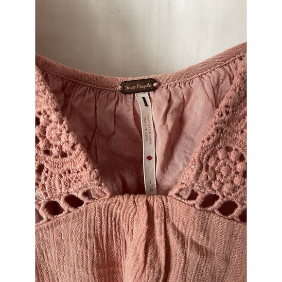 FREE PEOPLE Freya Mini Dress w/ Pockets & Lace Accents - Peach - Large NWOT - Picture 7 of 11